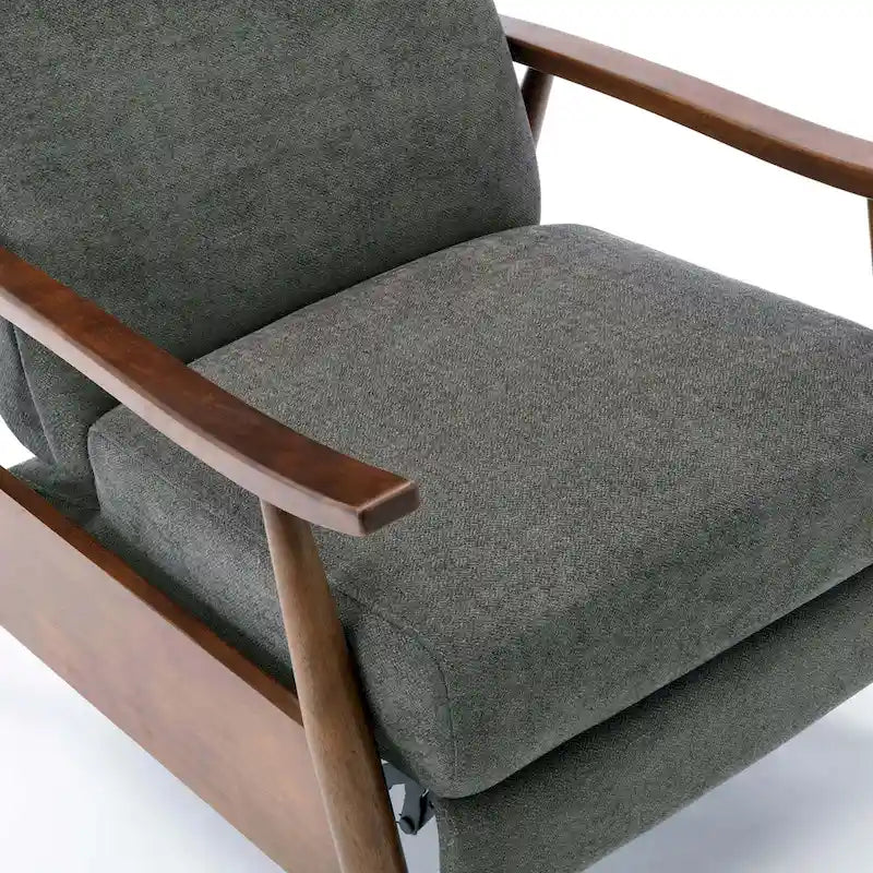 Mid-Century Push Back Recliner Chair with Wood Arms, Charcoal Polyester Fabric, 330 lb Capacity