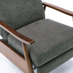 Mid-Century Push Back Recliner Chair with Wood Arms, Charcoal Polyester Fabric, 330 lb Capacity