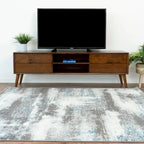 Mid-Century Modern TV Stand with 6 Storage Compartments, Fits up to 72", Solid Wood Legs, Walnut Finish