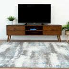 Bruno Mid Century Modern Walnut TV Console w/6 Storage Cabinet, Low Profile Entertainment Wood TV Stand