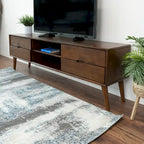 Mid-Century Modern TV Stand with 6 Storage Compartments, Fits up to 72", Solid Wood Legs, Walnut Finish