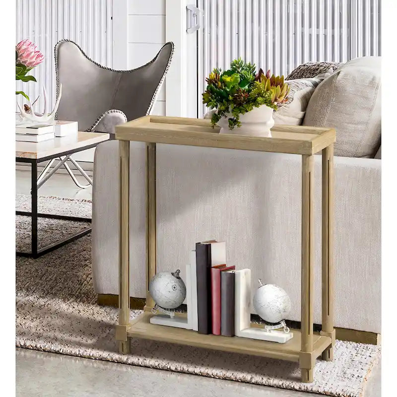 Narrow Side Tables Set of 2 - Solid Wood, Distressed Oak Finish, Living Room & Entryway