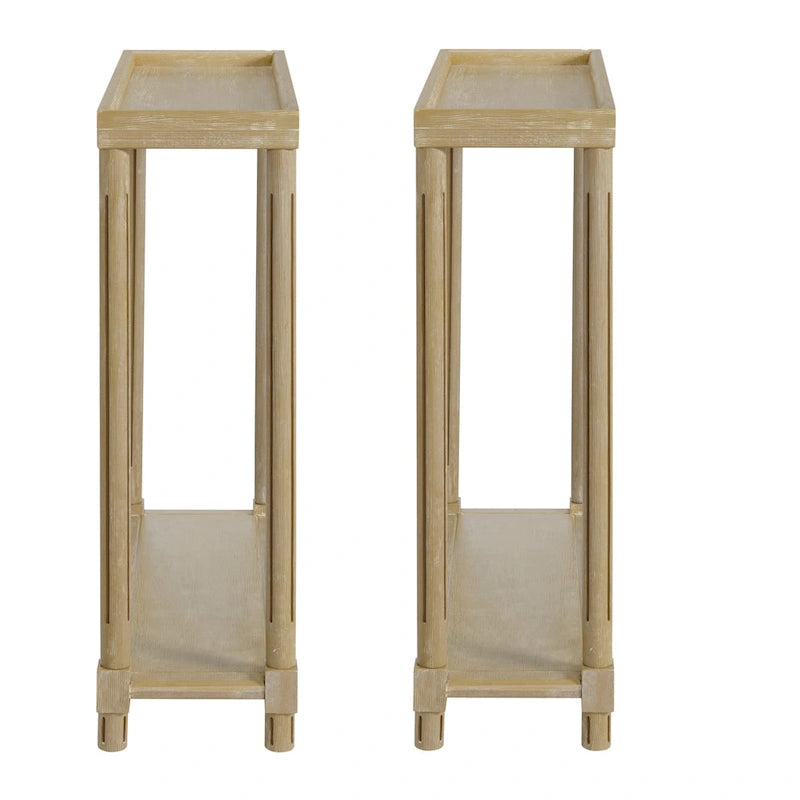 Narrow Side Tables Set of 2 - Solid Wood, Distressed Oak Finish, Living Room & Entryway