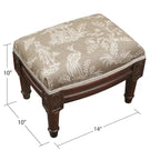 Taupe Linen Upholstered Footstool with Wood Stained Frame – Chinoiserie Style, No Assembly
