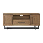 70" Media Console TV Stand, Oak Veneer & Hardwood, Open Drawer + 2 Side Cabinets, Rustic Dune Finish