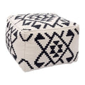 Woven Cotton Ottoman, Boho Style, Beige & Black
