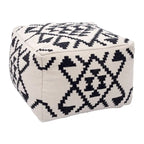 Woven Cotton Ottoman, Boho Style, Beige & Black