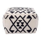 Woven Cotton Ottoman, Boho Style, Beige & Black