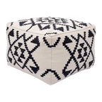 Woven Cotton Ottoman, Boho Style, Beige & Black