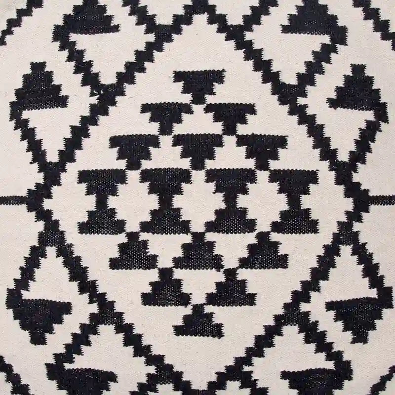 Woven Cotton Ottoman, Boho Style, Beige & Black