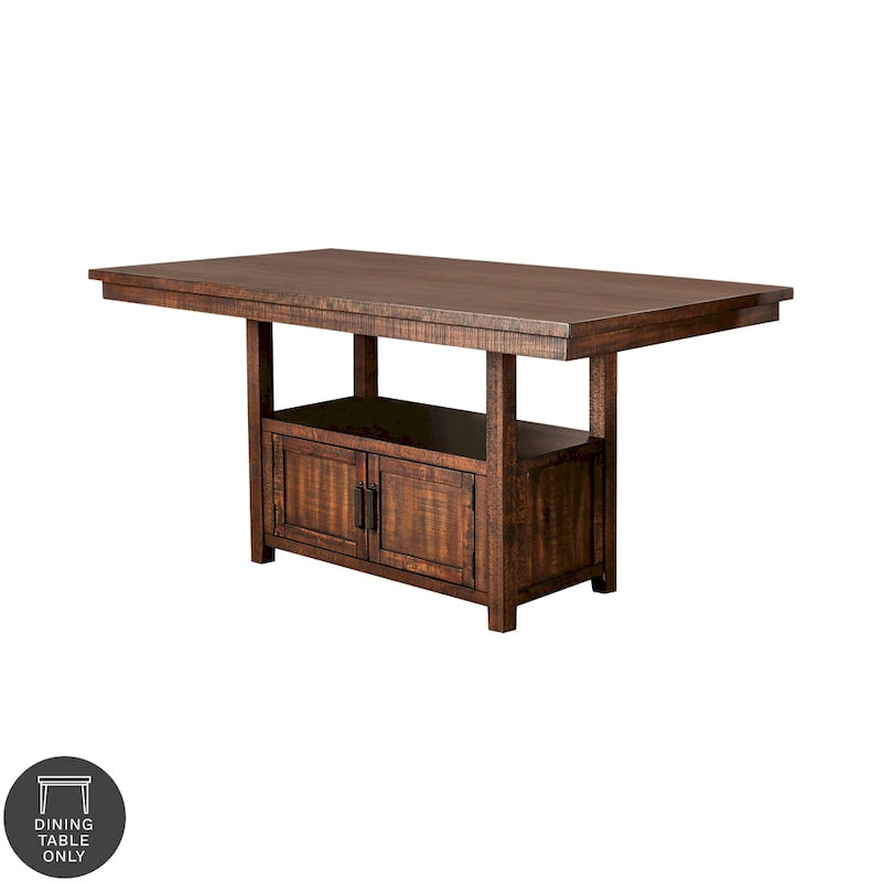 Rustic 75-Inch Counter Height Dining Table with Storage Cabinet & Open Shelf, Seats 6-8