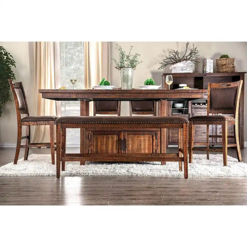 Rustic 75-Inch Counter Height Dining Table with Storage Cabinet & Open Shelf, Seats 6-8