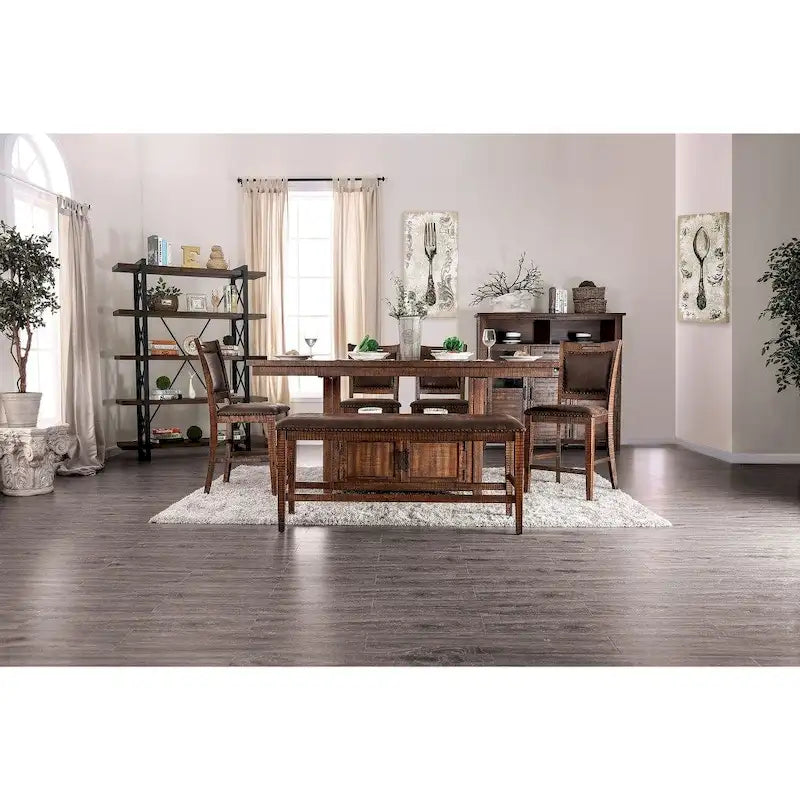 Rustic 75-Inch Counter Height Dining Table with Storage Cabinet & Open Shelf, Seats 6-8