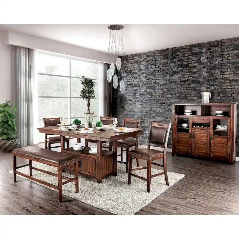 Rustic 75-Inch Counter Height Dining Table with Storage Cabinet & Open Shelf, Seats 6-8
