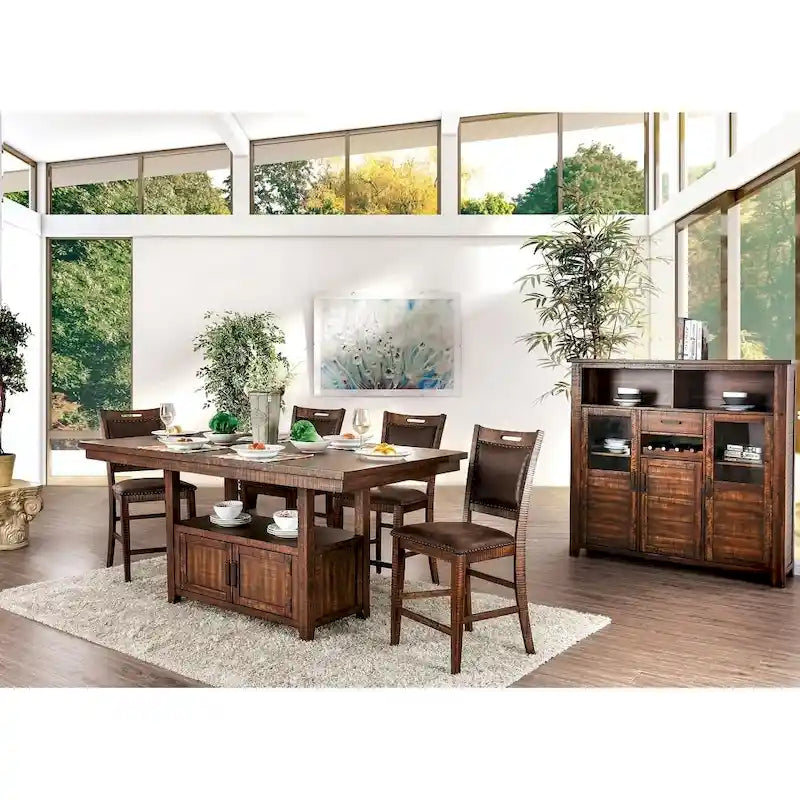Rustic 75-Inch Counter Height Dining Table with Storage Cabinet & Open Shelf, Seats 6-8