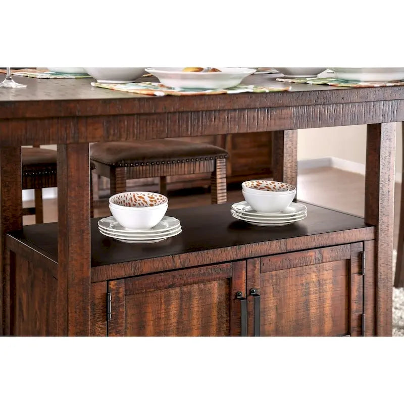 Rustic 75-Inch Counter Height Dining Table with Storage Cabinet & Open Shelf, Seats 6-8