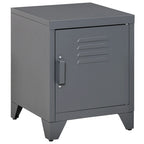 Industrial End Table with Cabinet Door & Adjustable Shelf, 15.75x15.75x19.75 in, Steel Legs, Grey/Red/White