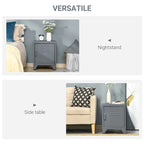 Industrial End Table with Cabinet Door & Adjustable Shelf, 15.75x15.75x19.75 in, Steel Legs, Grey/Red/White