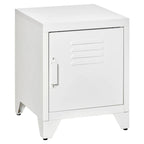 Industrial End Table with Cabinet Door & Adjustable Shelf, 15.75x15.75x19.75 in, Steel Legs, Grey/Red/White