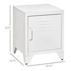 Industrial End Table with Cabinet Door & Adjustable Shelf, 15.75x15.75x19.75 in, Steel Legs, Grey/Red/White