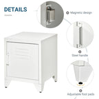 Industrial End Table with Cabinet Door & Adjustable Shelf, 15.75x15.75x19.75 in, Steel Legs, Grey/Red/White