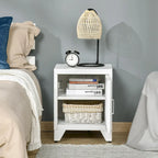Industrial End Table with Cabinet Door & Adjustable Shelf, 15.75x15.75x19.75 in, Steel Legs, Grey/Red/White