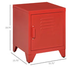 Industrial End Table with Cabinet Door & Adjustable Shelf, 15.75x15.75x19.75 in, Steel Legs, Grey/Red/White