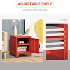 Industrial End Table with Cabinet Door & Adjustable Shelf, 15.75x15.75x19.75 in, Steel Legs, Grey/Red/White