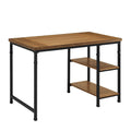 Industrial Metal & Wood Desk with 2 Shelves, 45" Wide, Ash Veneer Top, Black Frame