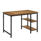 Industrial Metal & Wood Desk with 2 Shelves, 45" Wide, Ash Veneer Top, Black Frame