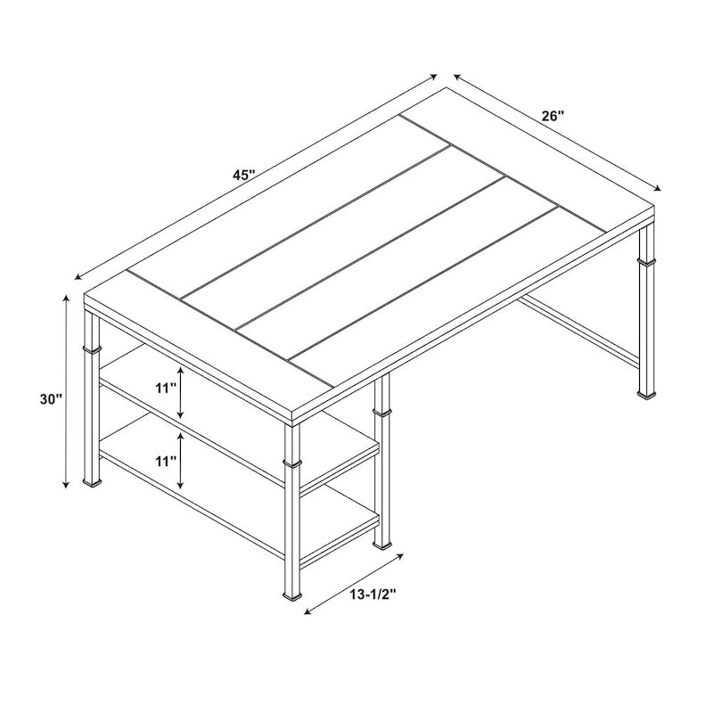 Industrial Metal & Wood Desk with 2 Shelves, 45" Wide, Ash Veneer Top, Black Frame