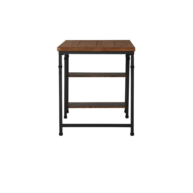 Industrial Metal & Wood Desk with 2 Shelves, 45" Wide, Ash Veneer Top, Black Frame