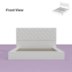 PU Leather Tufted Bed Frame with LED Headboard, Queen & King, White, MDF & Pine Wood