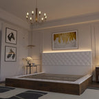 PU Leather Tufted Bed Frame with LED Headboard, Queen & King, White, MDF & Pine Wood