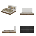 PU Leather Tufted Bed Frame with LED Headboard, Queen & King, White, MDF & Pine Wood