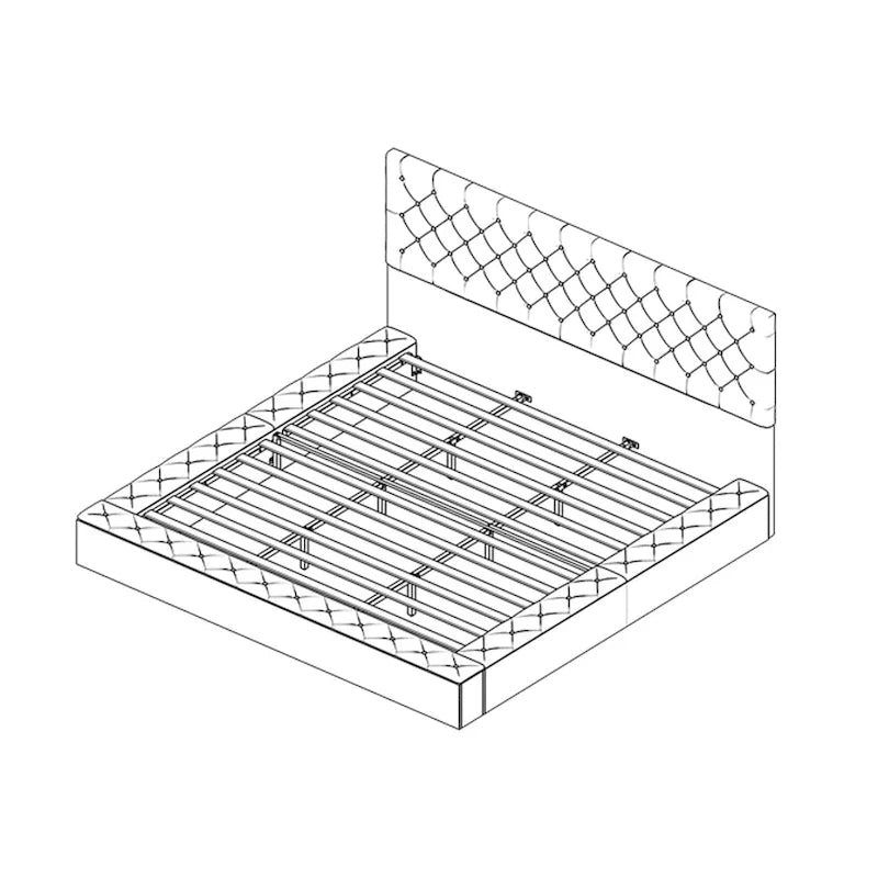 PU Leather Tufted Bed Frame with LED Headboard, Queen & King, White, MDF & Pine Wood