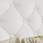 PU Leather Tufted Bed Frame with LED Headboard, Queen & King, White, MDF & Pine Wood