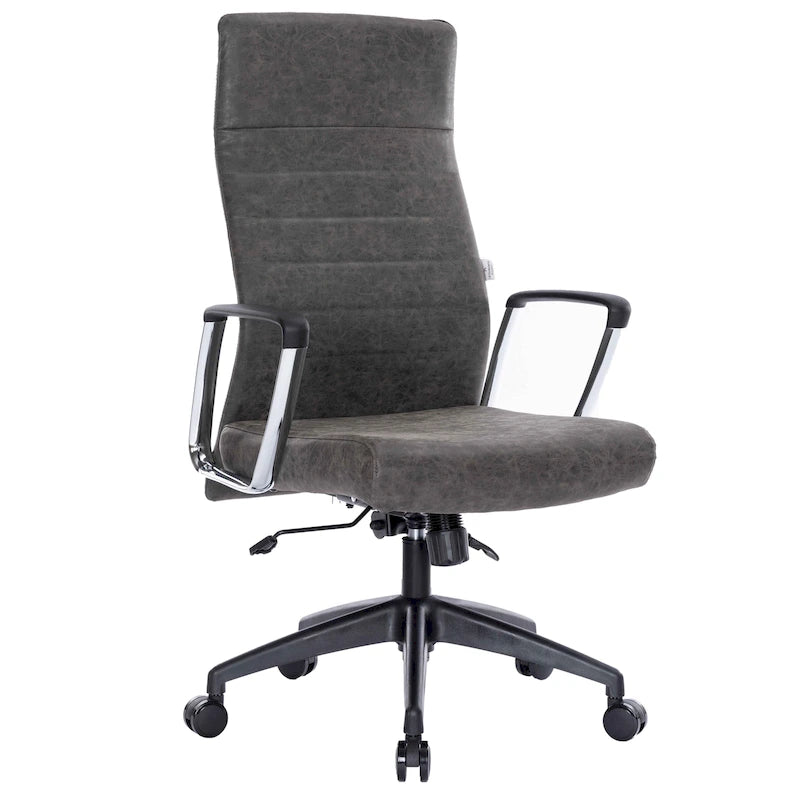 High-Back Leather Office Chair with Adjustable Height, Swivel & Tilt Lock, 5-Wheel Casters