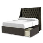 Upholstered Platform Bed with 2 Storage Drawers, Wing-Back Tufted Headboard, Queen & King