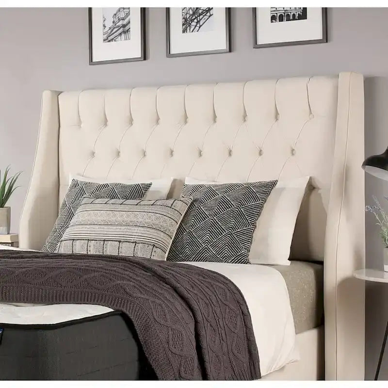 Upholstered Platform Bed with 2 Storage Drawers, Wing-Back Tufted Headboard, Queen & King