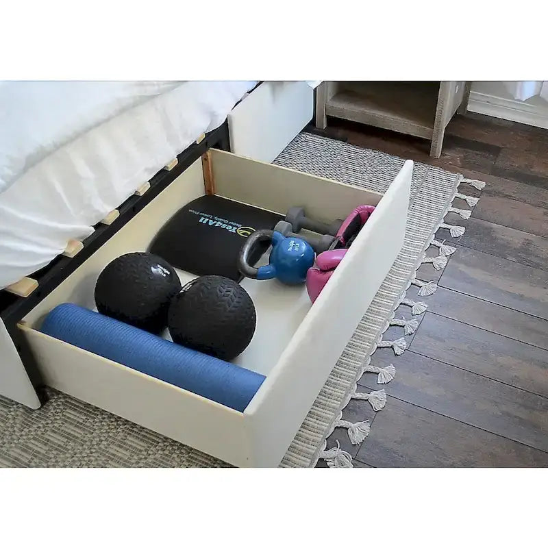 Upholstered Platform Bed with 2 Storage Drawers, Wing-Back Tufted Headboard, Queen & King