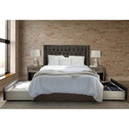 Upholstered Platform Bed with 2 Storage Drawers, Wing-Back Tufted Headboard, Queen & King