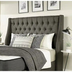 Upholstered Platform Bed with 2 Storage Drawers, Wing-Back Tufted Headboard, Queen & King