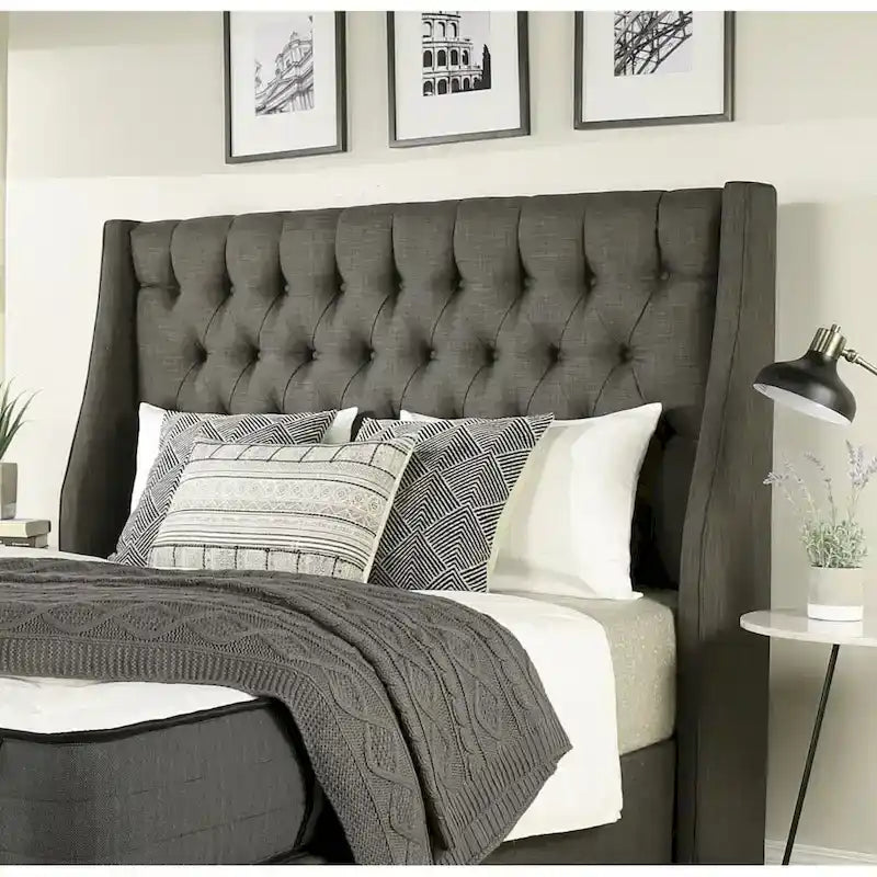 Upholstered Platform Bed with 2 Storage Drawers, Wing-Back Tufted Headboard, Queen & King