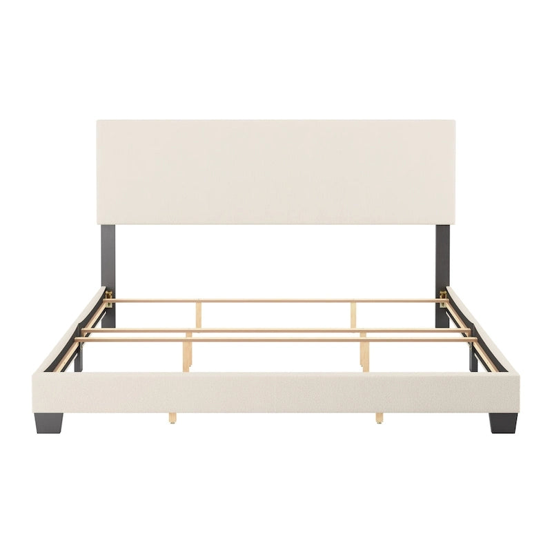 Boucle Upholstered Platform Bed Frame with Padded Headboard | Box Spring Required