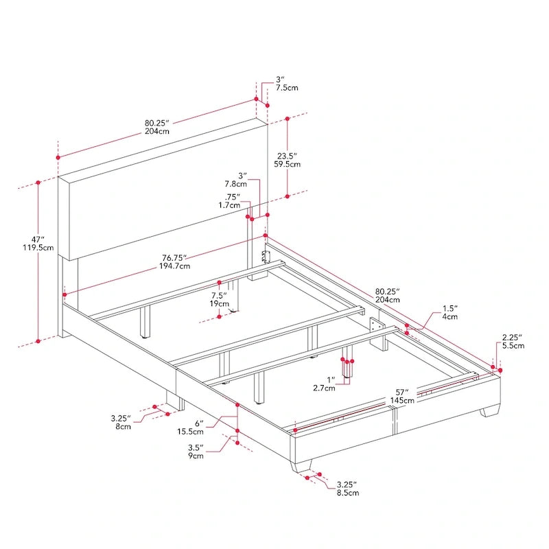 Boucle Upholstered Platform Bed Frame with Padded Headboard | Box Spring Required