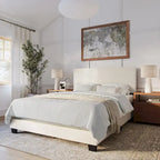 Boucle Upholstered Platform Bed Frame with Padded Headboard | Box Spring Required