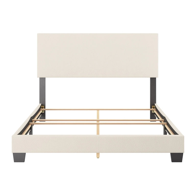 Boucle Upholstered Platform Bed Frame with Padded Headboard | Box Spring Required