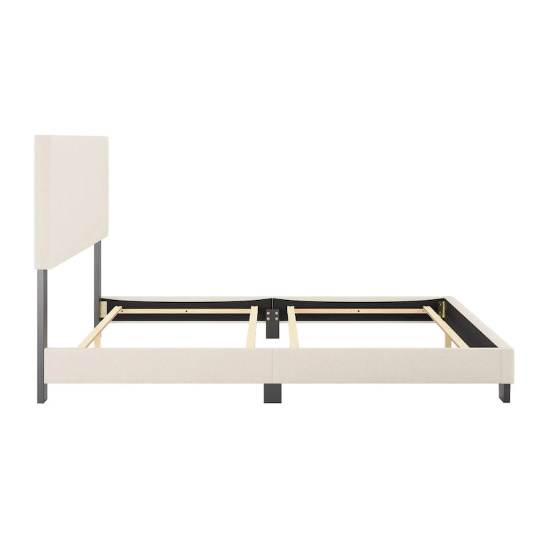 Boucle Upholstered Platform Bed Frame with Padded Headboard | Box Spring Required