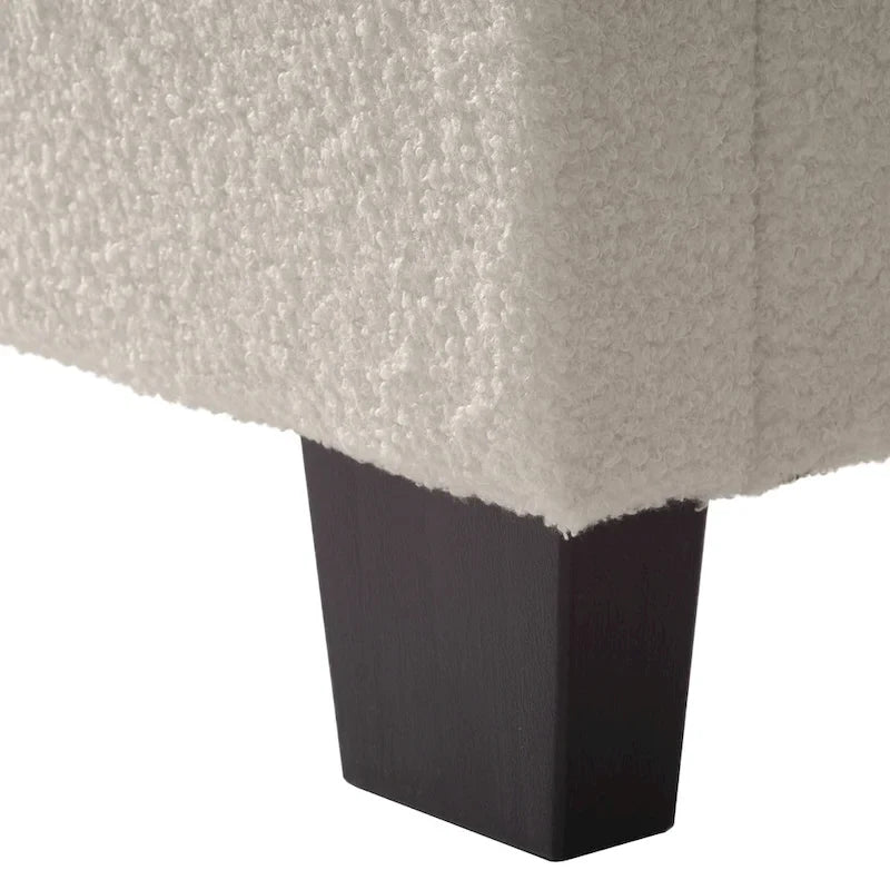 Boucle Upholstered Platform Bed Frame with Padded Headboard | Box Spring Required